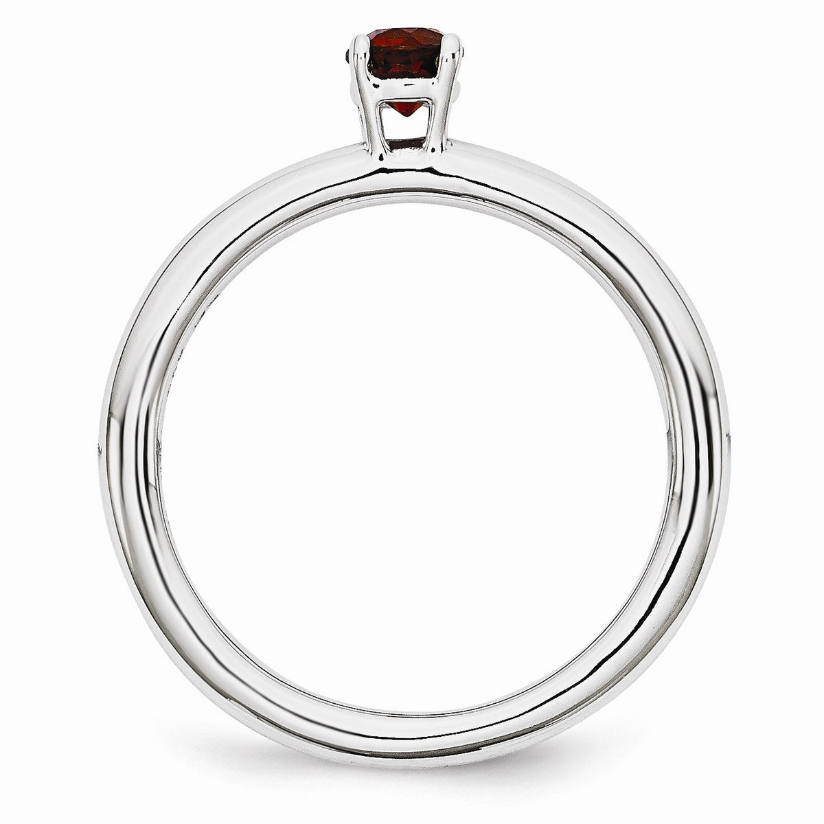 Alternate view of the Rhodium Plated Sterling Silver Stackable 4mm Round Garnet Ring by The Black Bow Jewelry Co.