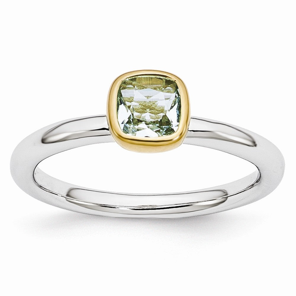 Two Tone Sterling Silver Stackable 5mm Cushion Aquamarine Ring, Item R11011 by The Black Bow Jewelry Co.