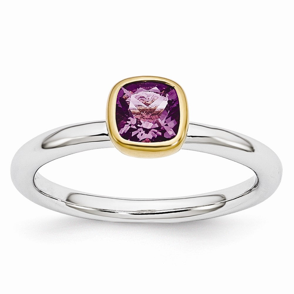 Two Tone Sterling Silver Stackable 5mm Cushion Amethyst Ring, Item R11012 by The Black Bow Jewelry Co.