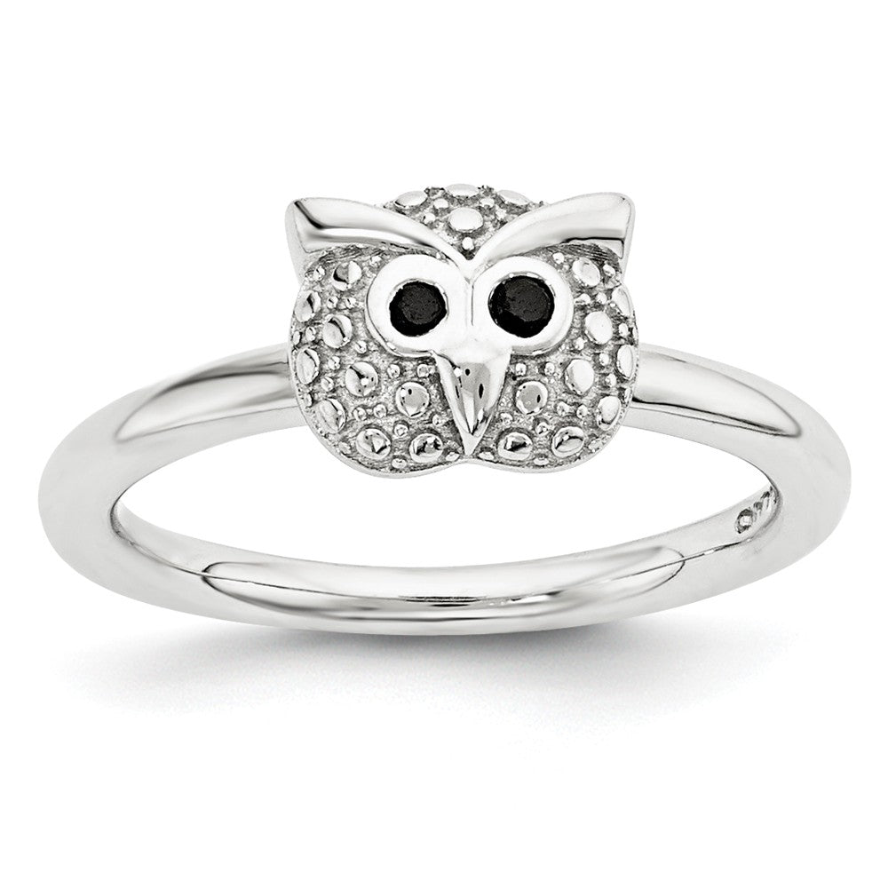 Sterling Silver &amp; Black Onyx 7mm Owl Stackable Expressions Ring, Item R11031 by The Black Bow Jewelry Co.