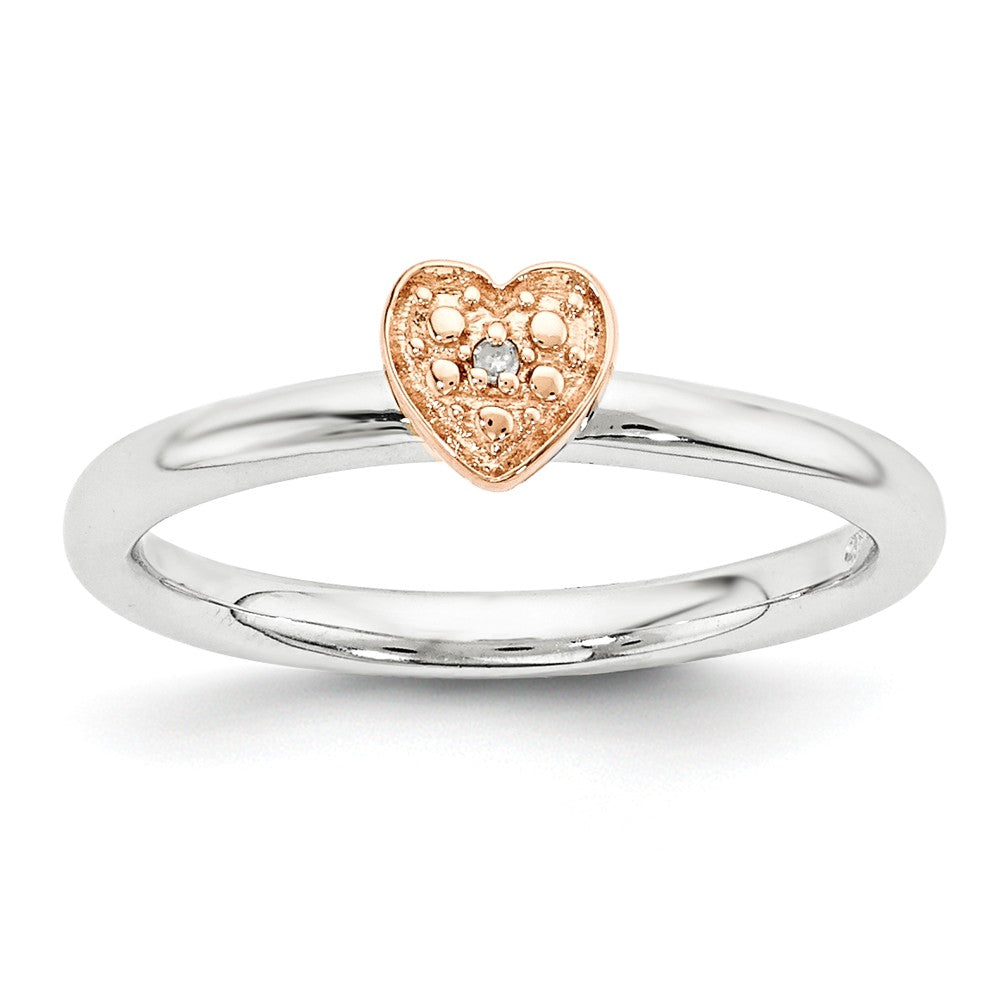 Sterling Silver Stackable 1/2pt H-I Diamond 5mm Rose Tone Heart Ring, Item R11035 by The Black Bow Jewelry Co.
