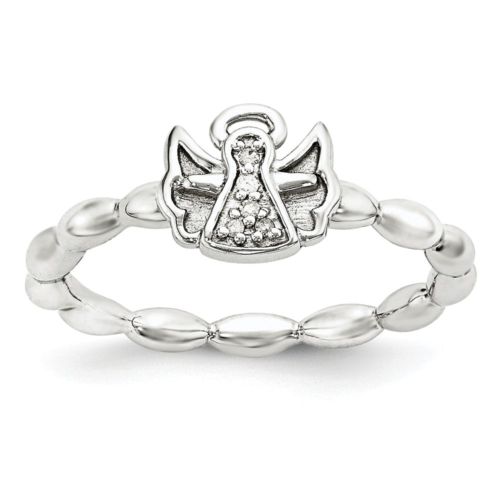 Sterling Silver Stackable .025ctw I3 H-I Diamond 7mm Angel Ring, Item R11037 by The Black Bow Jewelry Co.