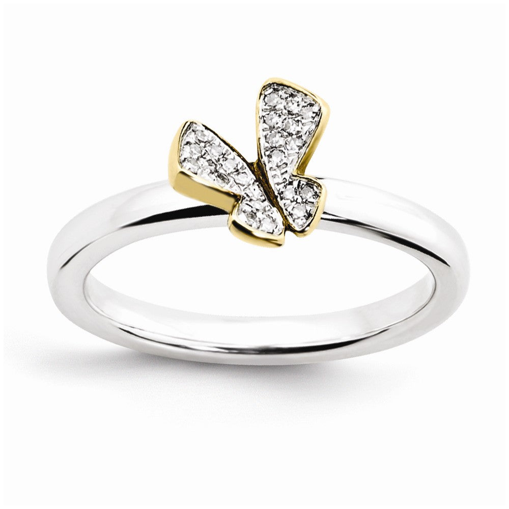 Sterling Silver/Gold Tone .06ctw Diamond 8mm Butterfly Stackable Ring, Item R11040 by The Black Bow Jewelry Co.