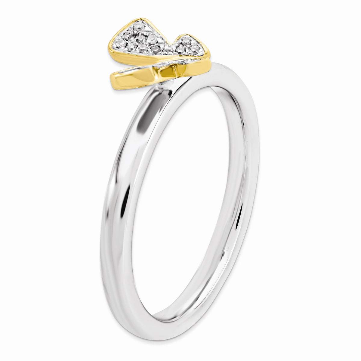 Alternate view of the Sterling Silver/Gold Tone .06ctw Diamond 8mm Butterfly Stackable Ring by The Black Bow Jewelry Co.