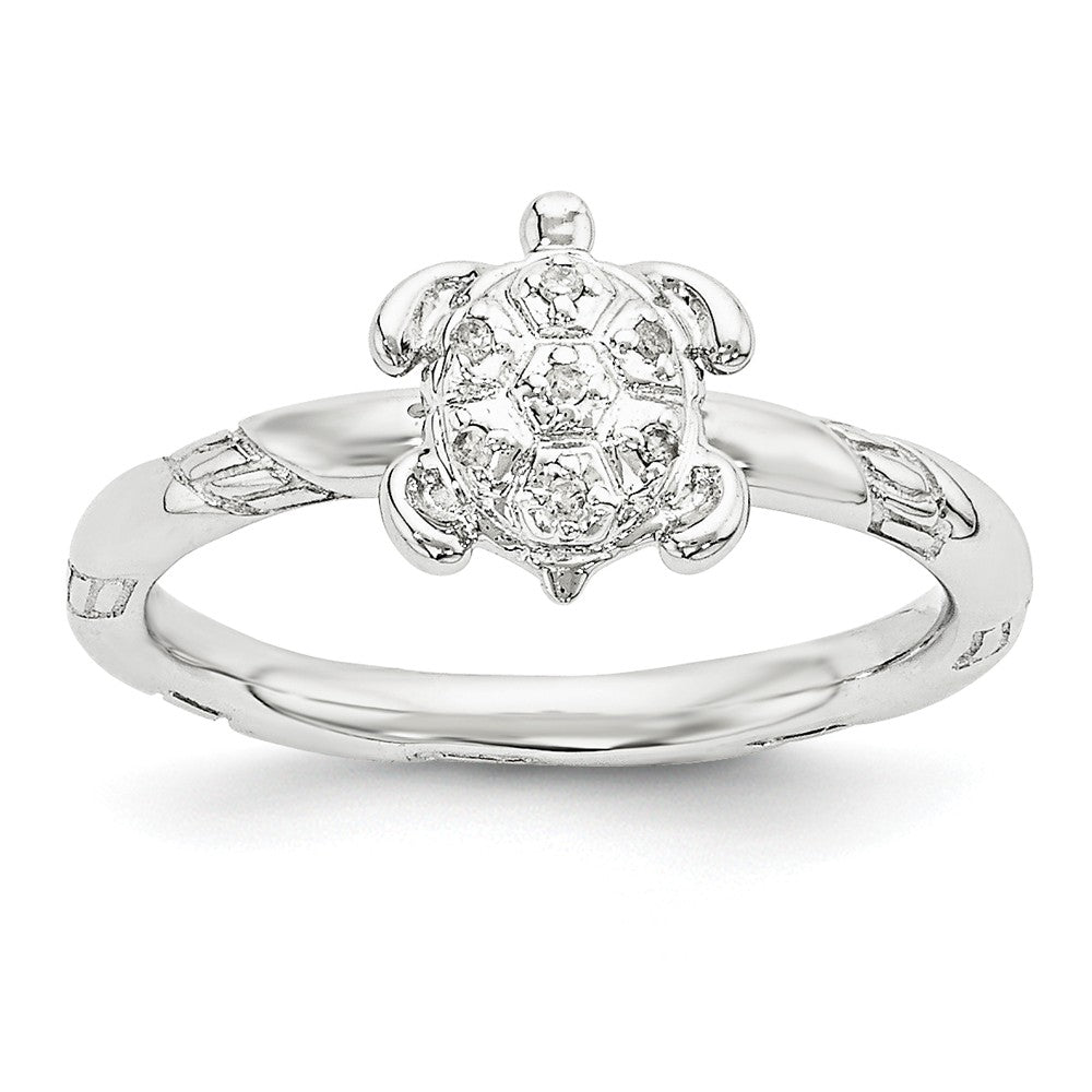 Sterling Silver Stackable .035 Ctw I3 H-I Diamond 9mm Turtle Ring, Item R11045 by The Black Bow Jewelry Co.