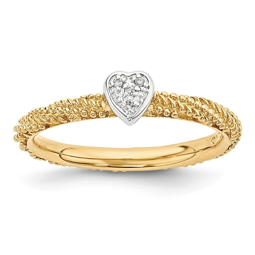 Gold Tone Sterling Silver .02 Ctw I3 H-I Diamond 5mm Heart Stack Ring, Item R11050 by The Black Bow Jewelry Co.
