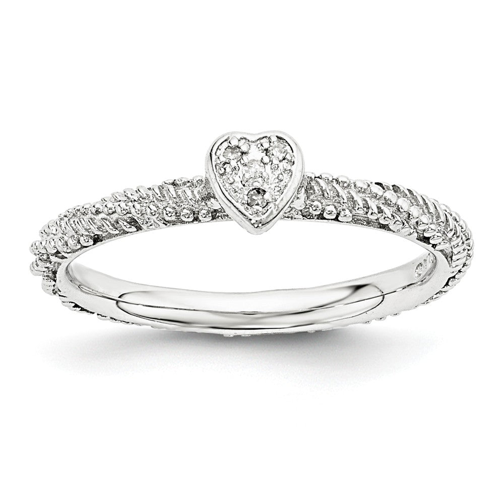 Rhodium Sterling Silver .02 Ctw I3 H-I Diamond 5mm Heart Stack Ring, Item R11051 by The Black Bow Jewelry Co.