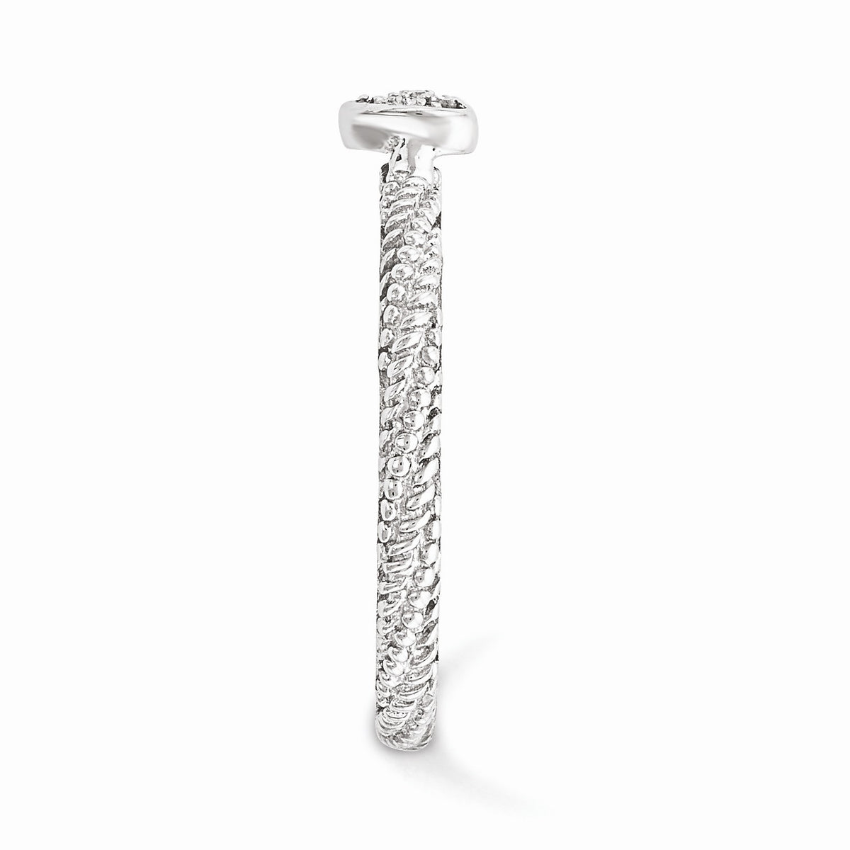 Alternate view of the Rhodium Sterling Silver .02 Ctw I3 H-I Diamond 5mm Heart Stack Ring by The Black Bow Jewelry Co.