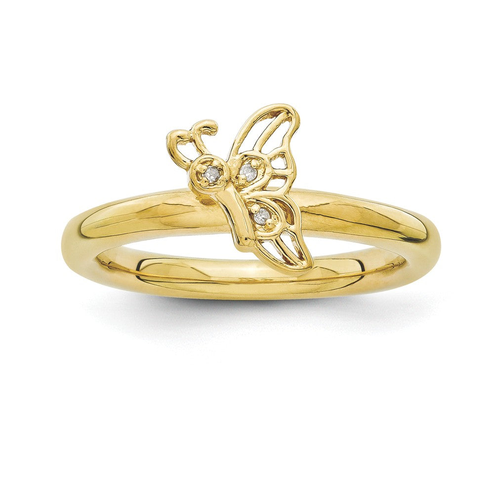 Gold Tone Sterling Silver .015 Ctw Diamond 9mm Butterfly Stack Ring, Item R11059 by The Black Bow Jewelry Co.