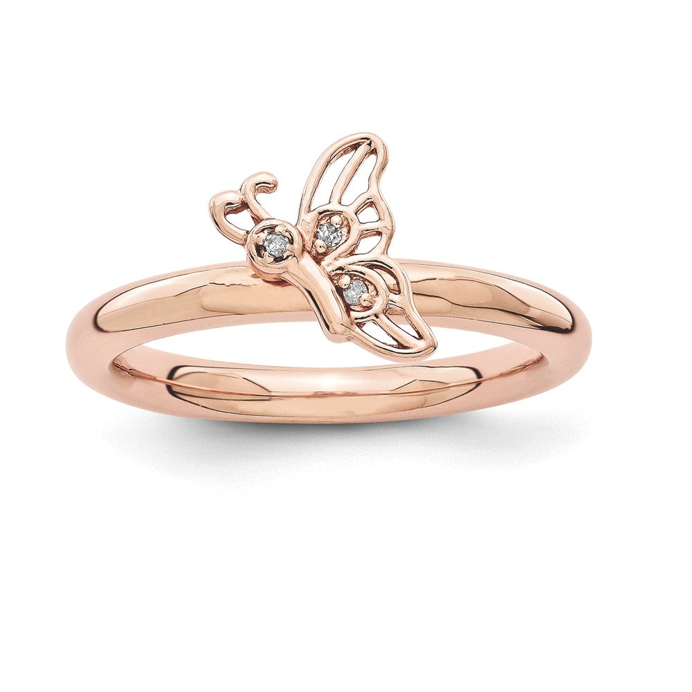 Rose Gold Tone Sterling Silver .015 Ctw Diamond Butterfly Stack Ring, Item R11061 by The Black Bow Jewelry Co.