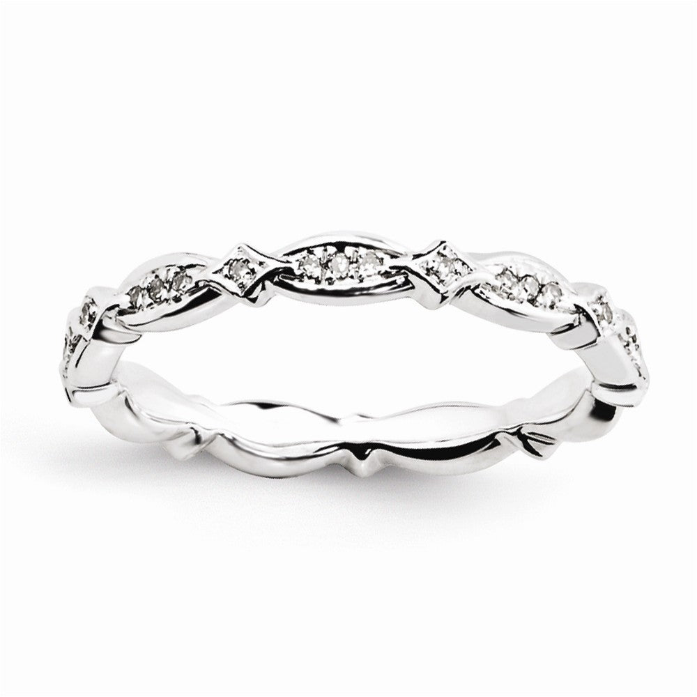 2.75mm Rhodium Sterling Silver Stackable .12 Ctw I3 H-I Diamond Band, Item R11080 by The Black Bow Jewelry Co.