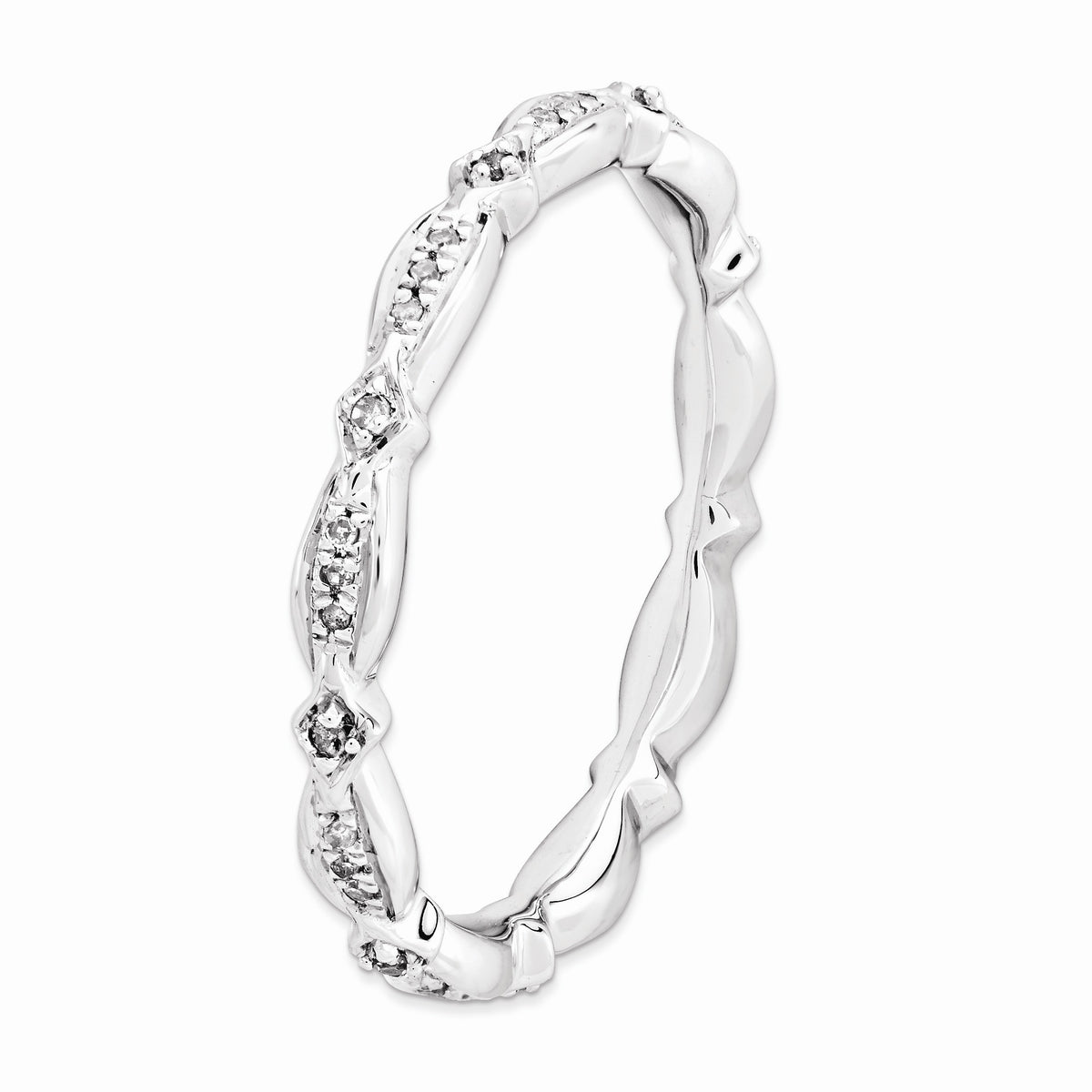 Alternate view of the 2.75mm Rhodium Sterling Silver Stackable .12 Ctw I3 H-I Diamond Band by The Black Bow Jewelry Co.