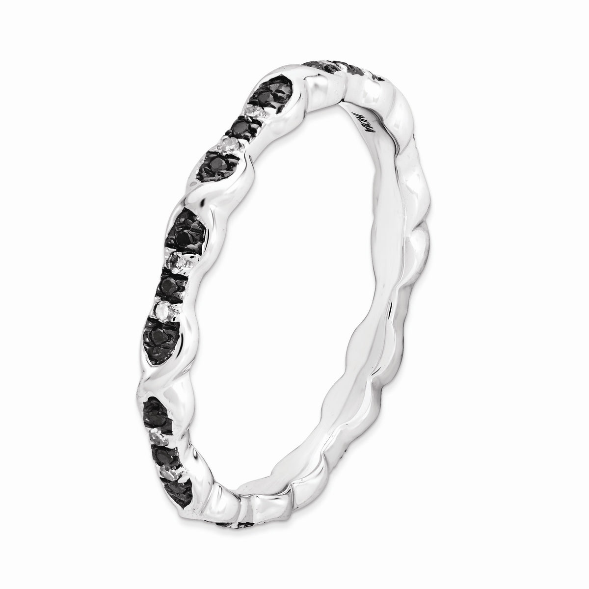 Alternate view of the 2.5mm Sterling Silver Stackable 0.15Ctw H-I White &amp; Black Diamond Band by The Black Bow Jewelry Co.