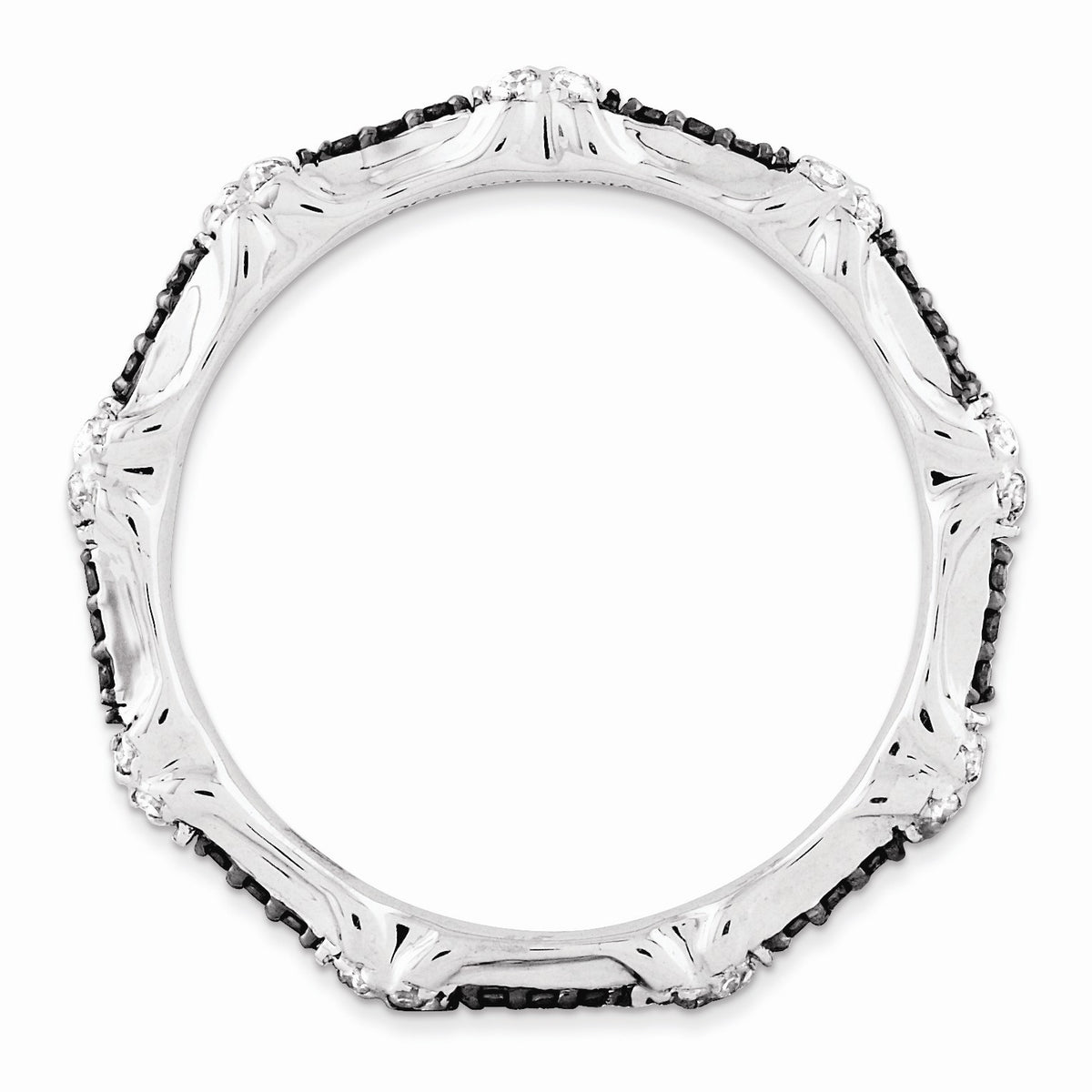 Alternate view of the 2.5mm Sterling Silver Stackable 0.25Ctw H-I White &amp; Black Diamond Band by The Black Bow Jewelry Co.