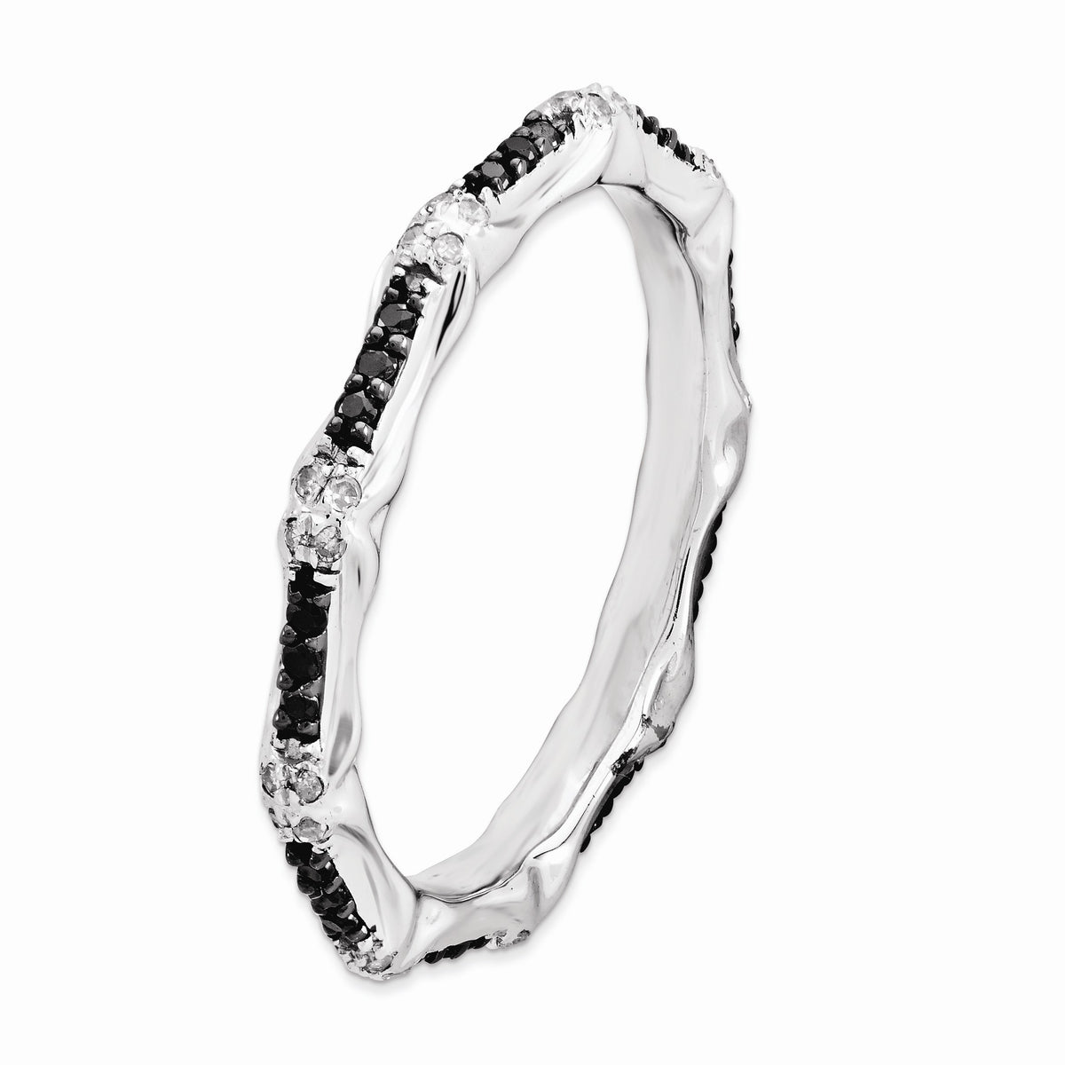 Alternate view of the 2.5mm Sterling Silver Stackable 0.25Ctw H-I White &amp; Black Diamond Band by The Black Bow Jewelry Co.