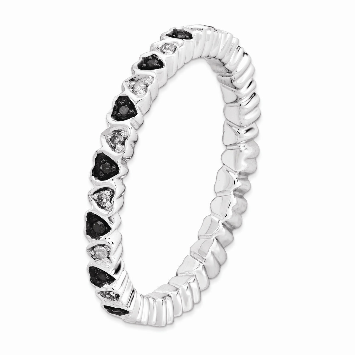 Alternate view of the 2.5mm Sterling Silver .12 Ctw Black &amp; White Diamond Heart Stack Band by The Black Bow Jewelry Co.