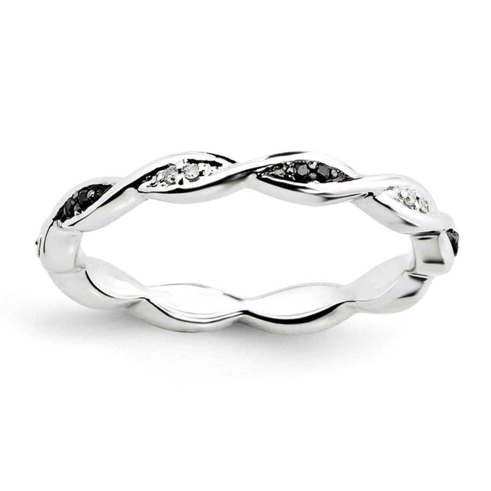 2.5mm Sterling Silver Stackable 0.06Ctw H-I White &amp; Black Diamond Band, Item R11089 by The Black Bow Jewelry Co.