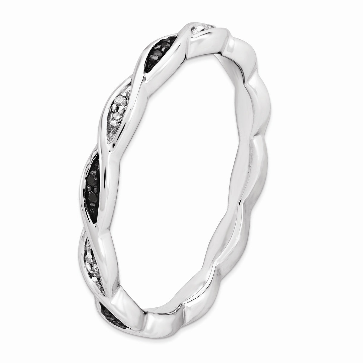 Alternate view of the 2.5mm Sterling Silver Stackable 0.06Ctw H-I White &amp; Black Diamond Band by The Black Bow Jewelry Co.