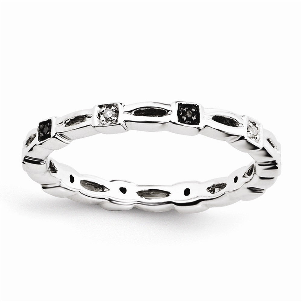 2.5mm Sterling Silver Stackable 0.05Ctw H-I White &amp; Black Diamond Band, Item R11090 by The Black Bow Jewelry Co.