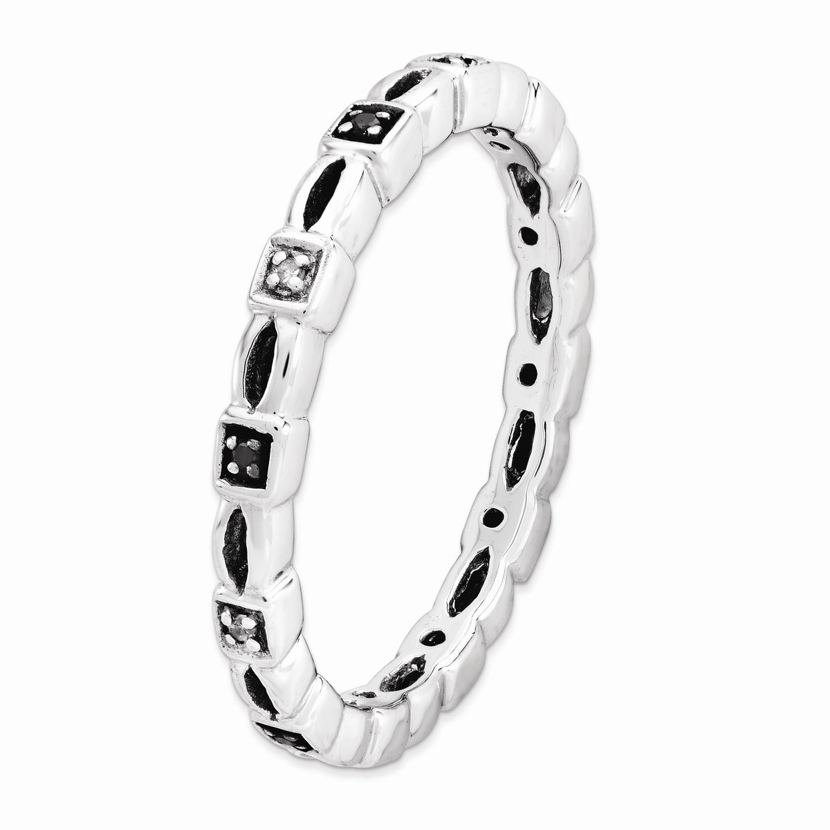 Alternate view of the 2.5mm Sterling Silver Stackable 0.05Ctw H-I White &amp; Black Diamond Band by The Black Bow Jewelry Co.