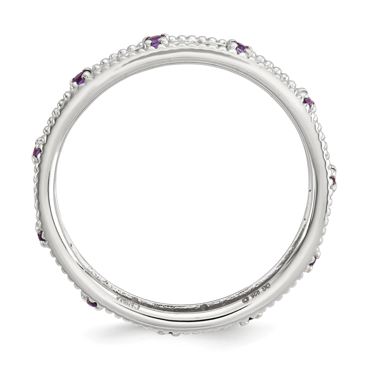 Alternate view of the 3mm Sterling Silver Stackable Expressions Amethyst Scroll Band by The Black Bow Jewelry Co.
