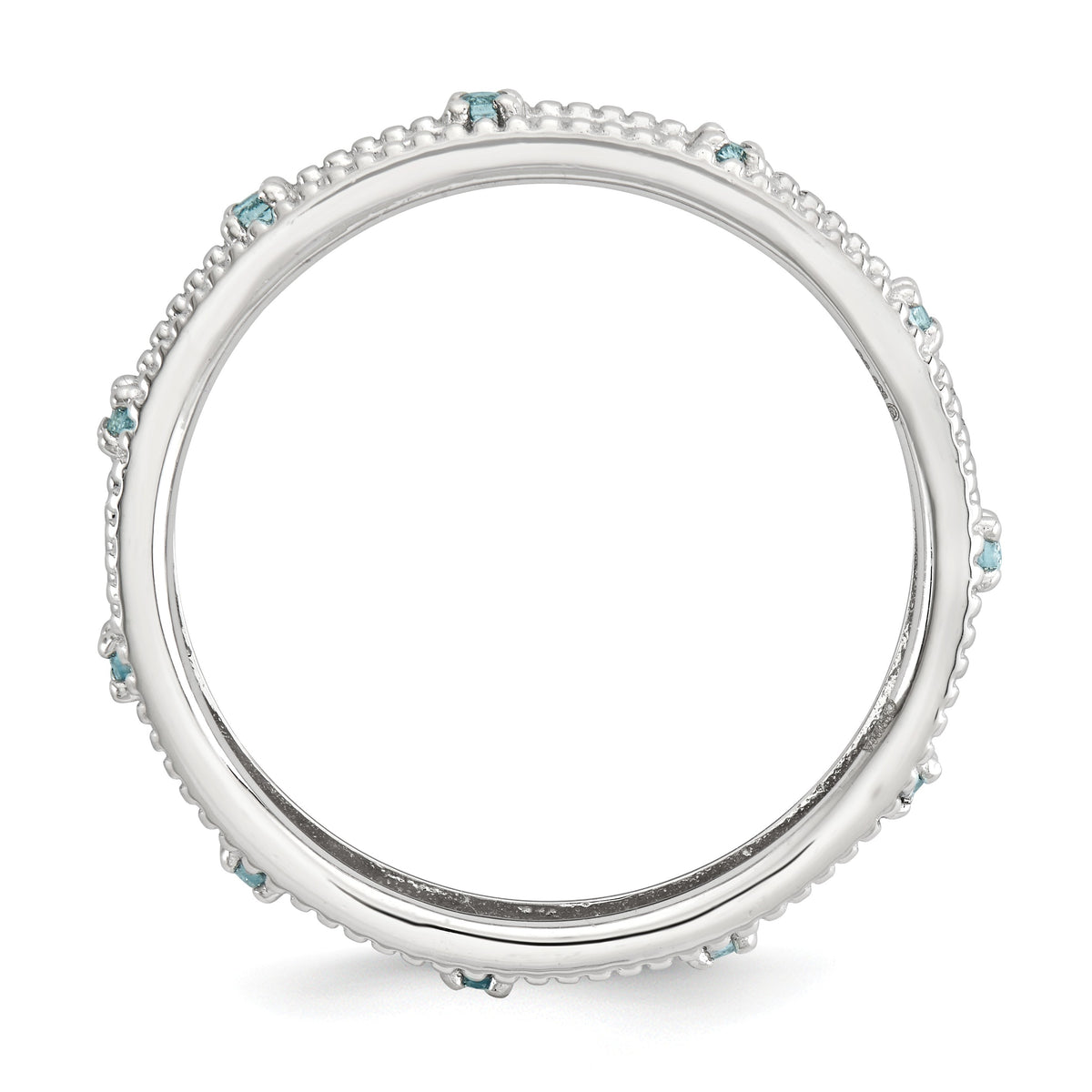 Alternate view of the 3mm Sterling Silver Stackable Expressions Aquamarine Scroll Band by The Black Bow Jewelry Co.
