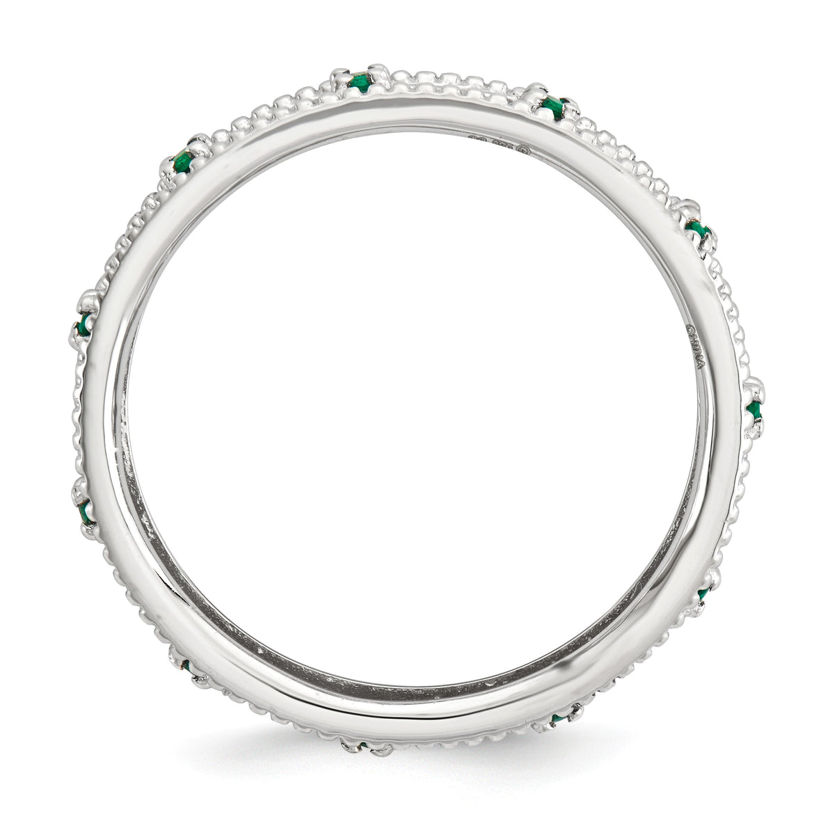 Alternate view of the 3mm Sterling Silver Stackable Expressions Created Emerald Scroll Band by The Black Bow Jewelry Co.