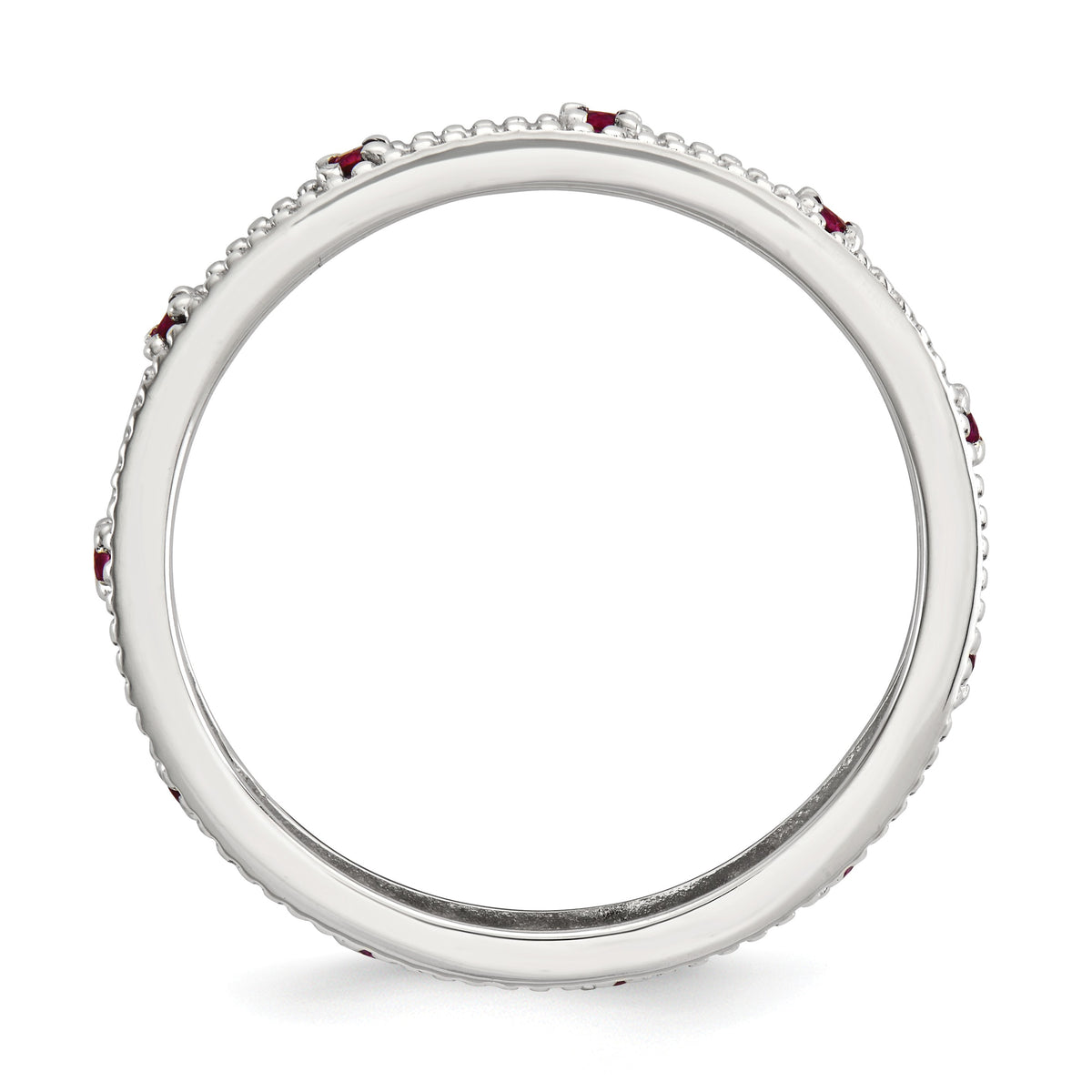 Alternate view of the 3mm Sterling Silver Stackable Expressions Created Ruby Scroll Band by The Black Bow Jewelry Co.