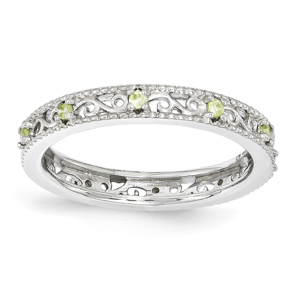 3mm Sterling Silver Stackable Expressions Peridot Scroll Band, Item R11108 by The Black Bow Jewelry Co.
