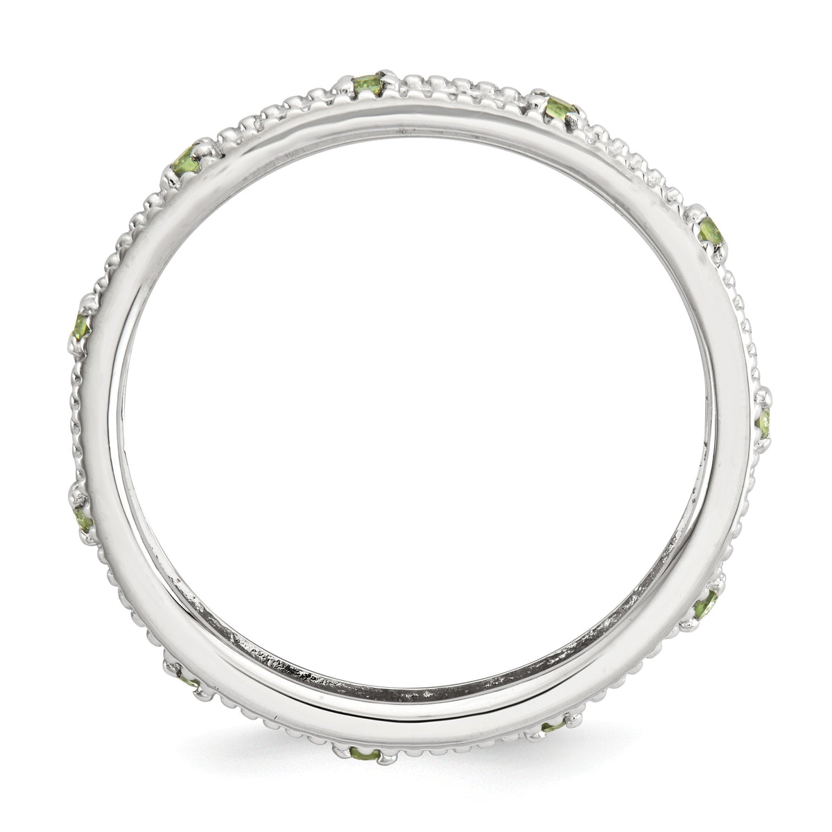 Alternate view of the 3mm Sterling Silver Stackable Expressions Peridot Scroll Band by The Black Bow Jewelry Co.