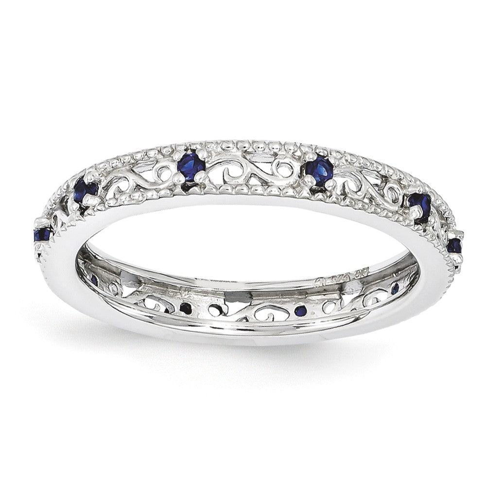 3mm Sterling Silver Stackable Expressions Created Sapphire Scroll Band, Item R11109 by The Black Bow Jewelry Co.