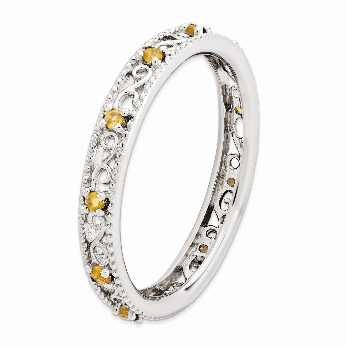 Alternate view of the 3mm Sterling Silver Stackable Expressions Citrine Scroll Band by The Black Bow Jewelry Co.