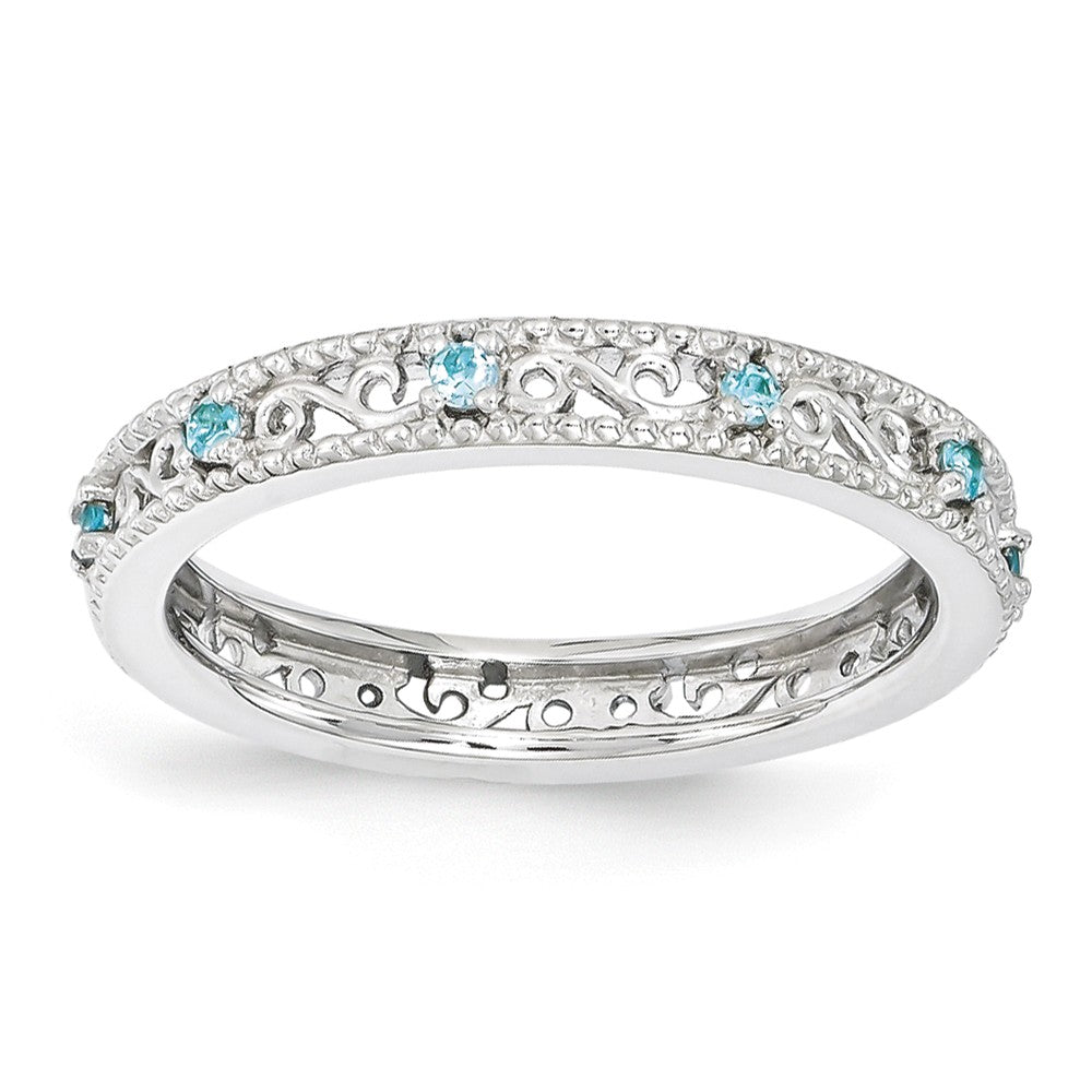 3mm Sterling Silver Stackable Expressions Blue Topaz Scroll Band, Item R11112 by The Black Bow Jewelry Co.