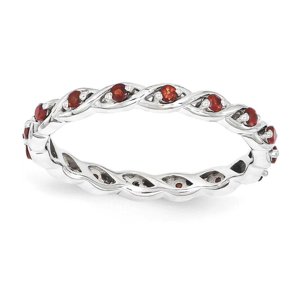 2.5mm Rhodium Plated Sterling Silver Stackable Garnet Twist Band, Item R11113 by The Black Bow Jewelry Co.