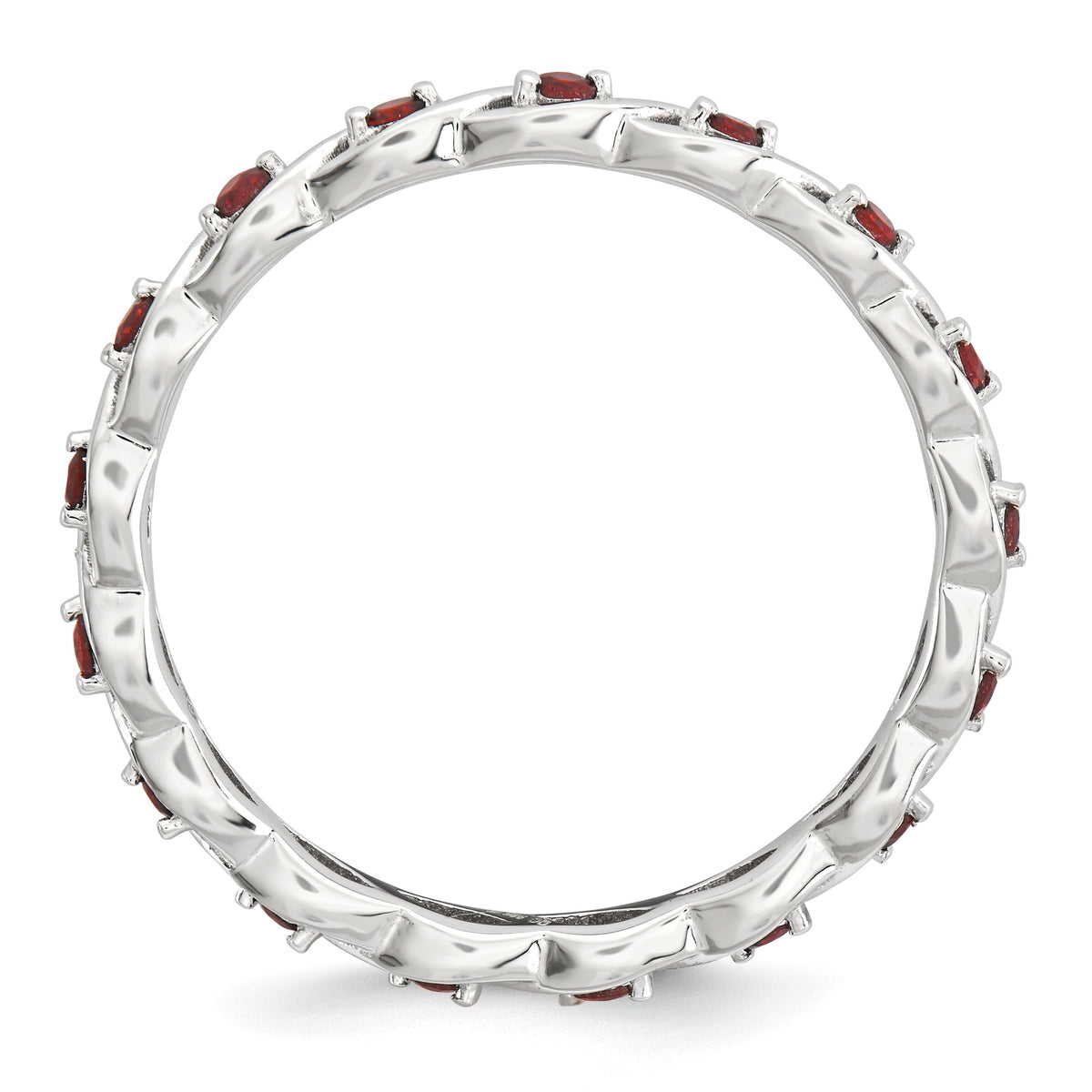 Alternate view of the 2.5mm Rhodium Plated Sterling Silver Stackable Garnet Twist Band by The Black Bow Jewelry Co.