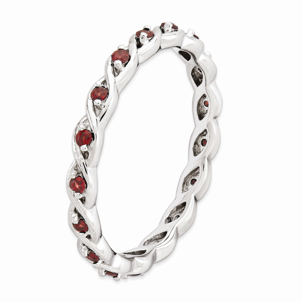 Alternate view of the 2.5mm Rhodium Plated Sterling Silver Stackable Garnet Twist Band by The Black Bow Jewelry Co.