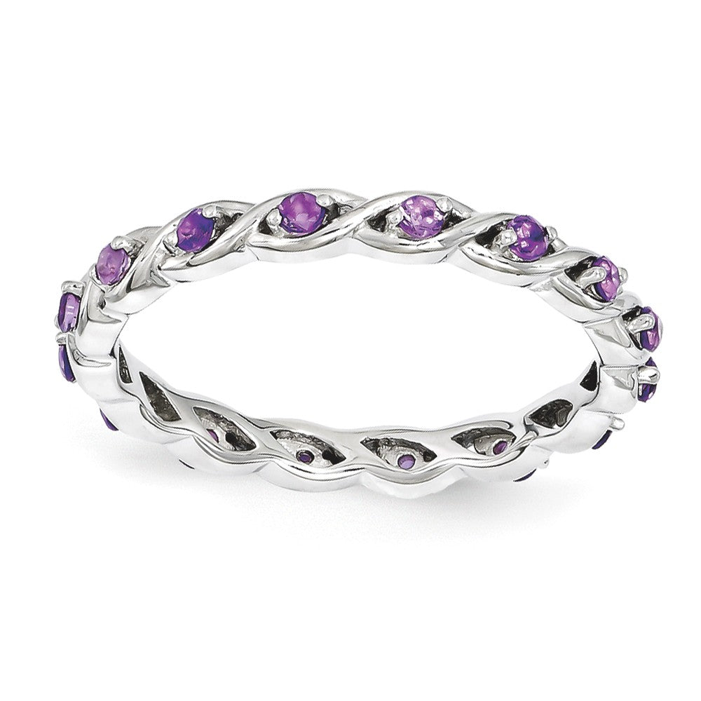 2.5mm Rhodium Plated Sterling Silver Stackable Amethyst Twist Band, Item R11114 by The Black Bow Jewelry Co.
