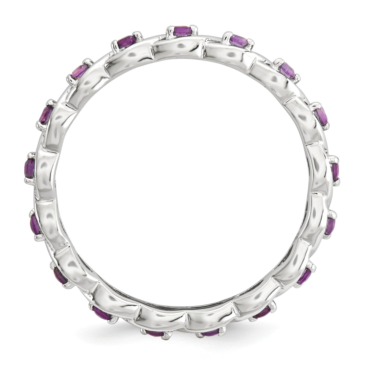 Alternate view of the 2.5mm Rhodium Plated Sterling Silver Stackable Amethyst Twist Band by The Black Bow Jewelry Co.