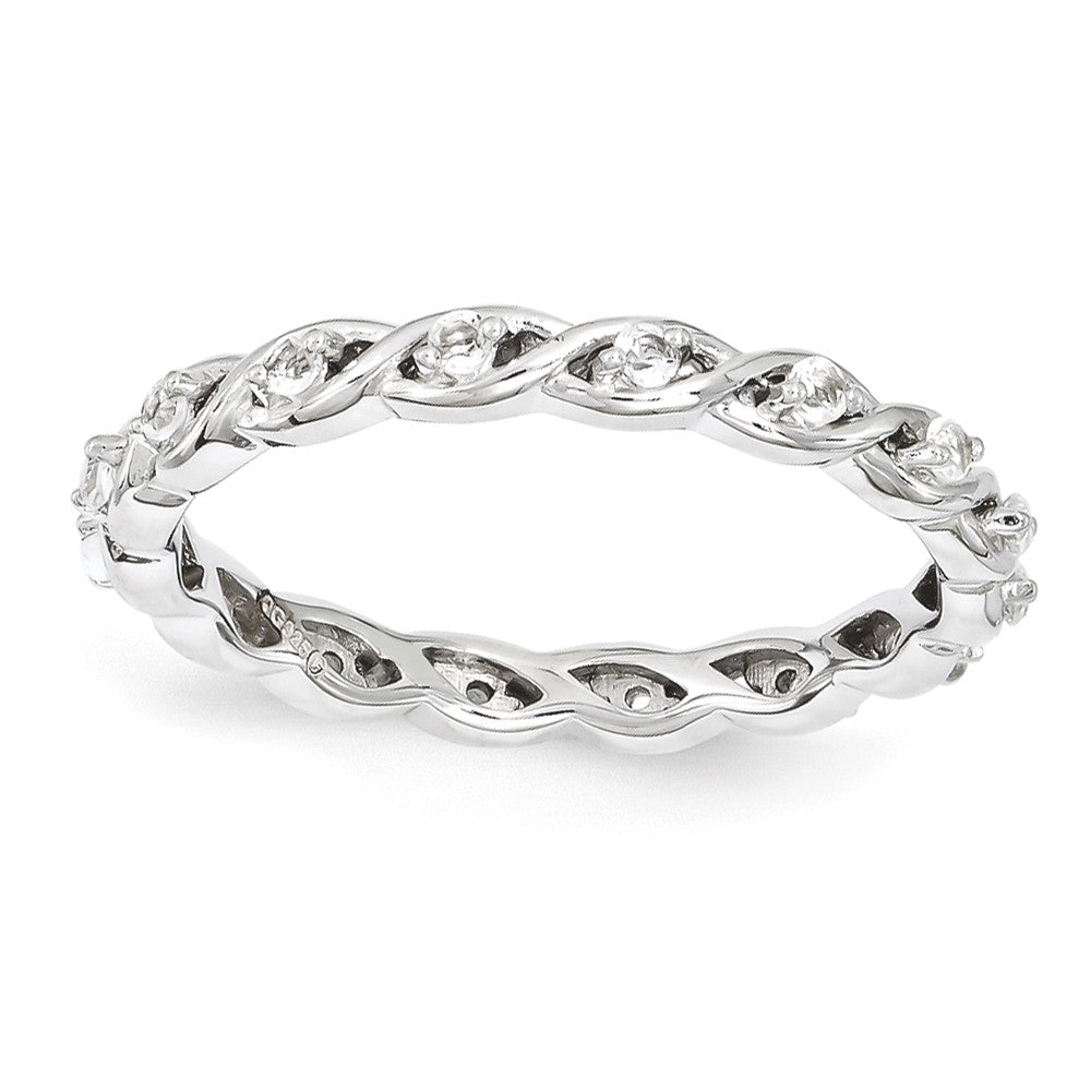 2.5mm Rhodium Plated Sterling Silver Stackable White Topaz Twist Band, Item R11116 by The Black Bow Jewelry Co.