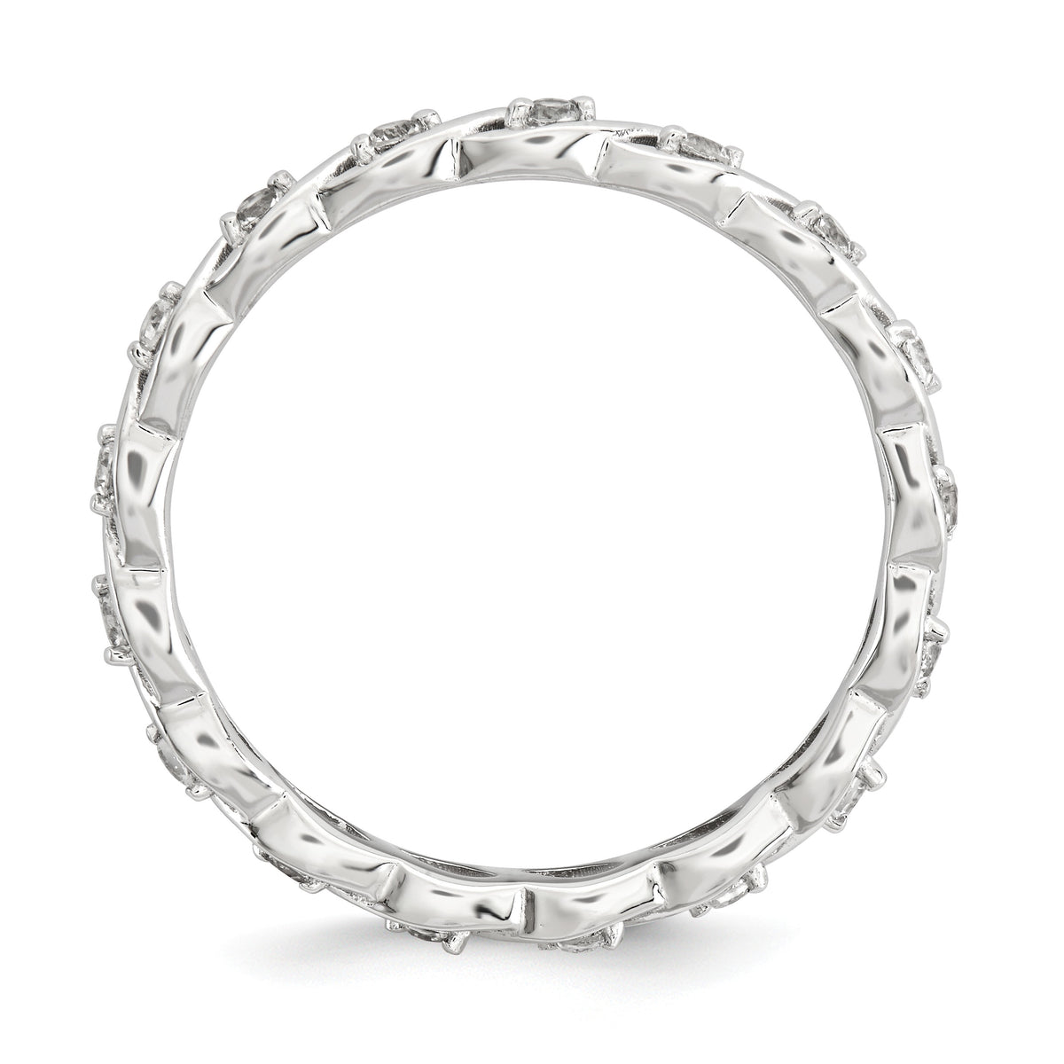Alternate view of the 2.5mm Rhodium Plated Sterling Silver Stackable White Topaz Twist Band by The Black Bow Jewelry Co.