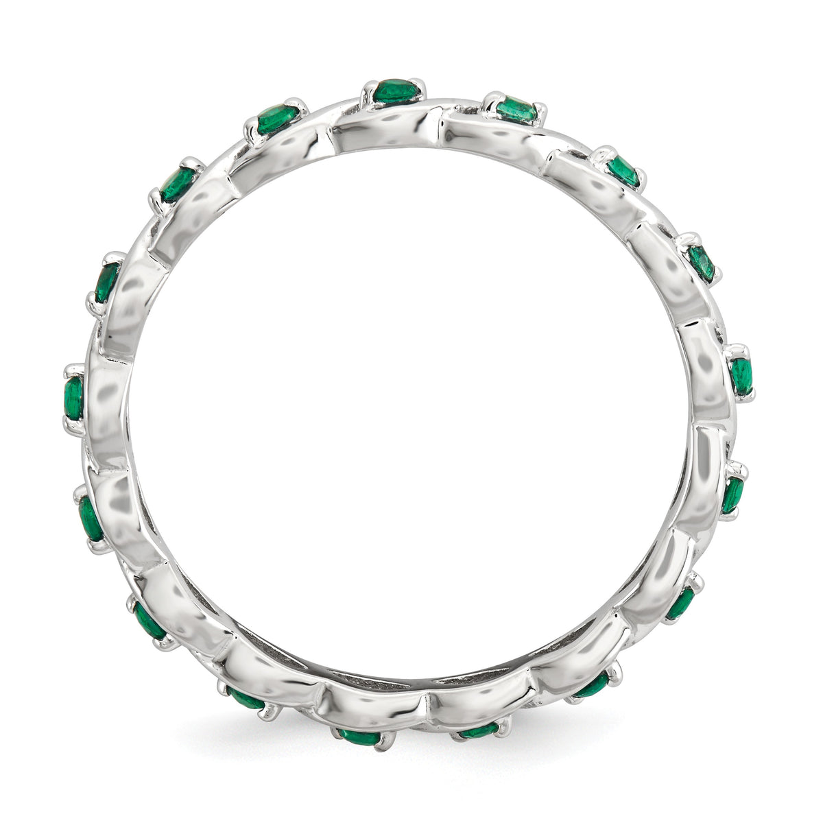 Alternate view of the 2.5mm Rhodium Sterling Silver Stackable Created Emerald Twist Band by The Black Bow Jewelry Co.
