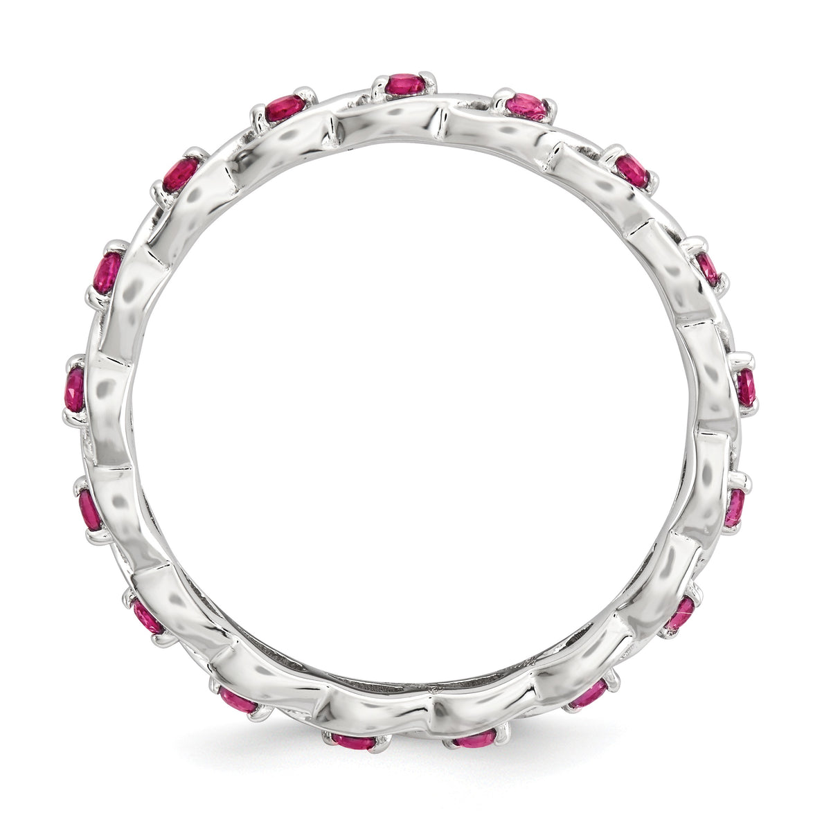 Alternate view of the 2.5mm Rhodium Plated Sterling Silver Stackable Created Ruby Twist Band by The Black Bow Jewelry Co.