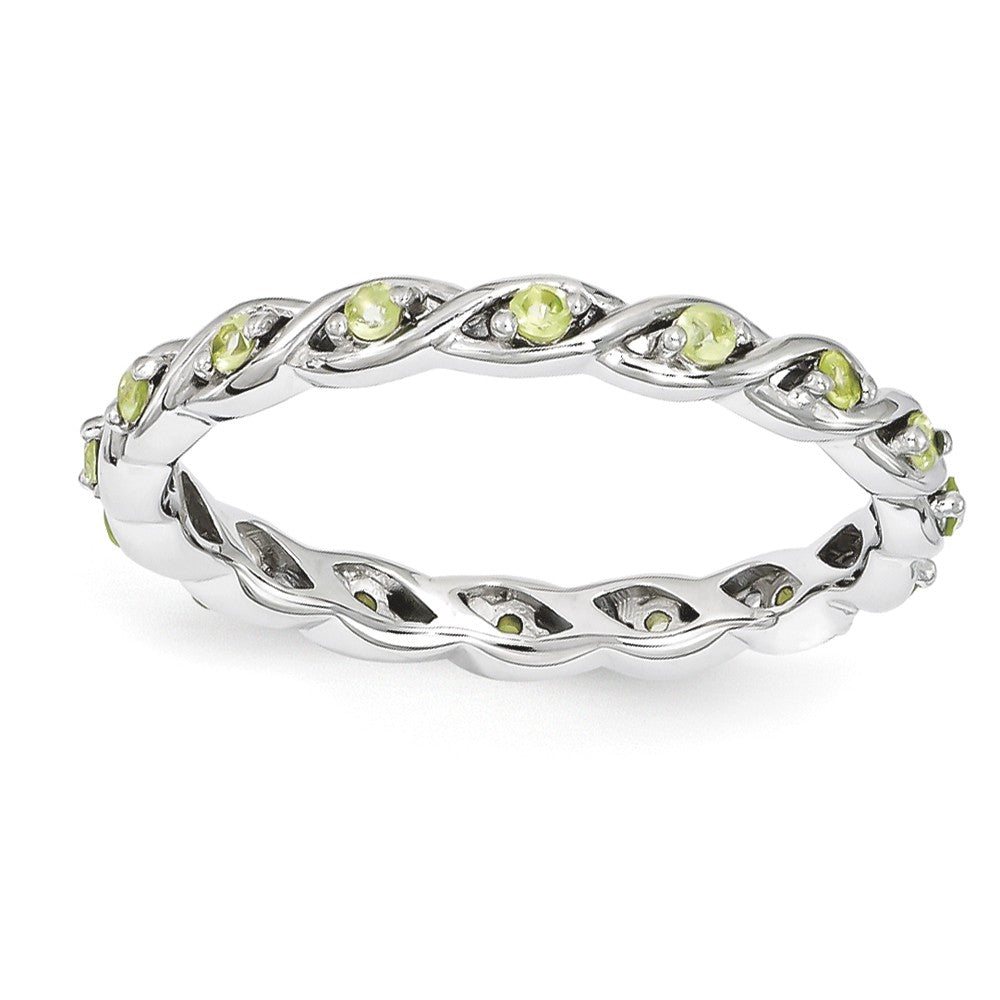 2.5mm Rhodium Plated Sterling Silver Stackable Peridot Twist Band, Item R11120 by The Black Bow Jewelry Co.