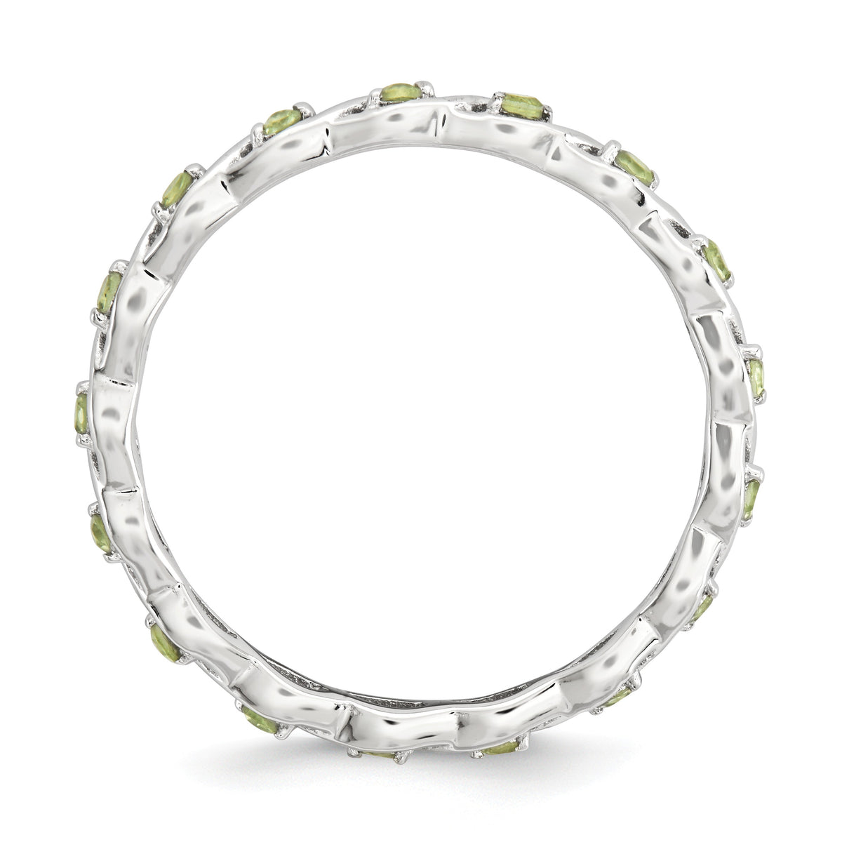 Alternate view of the 2.5mm Rhodium Plated Sterling Silver Stackable Peridot Twist Band by The Black Bow Jewelry Co.