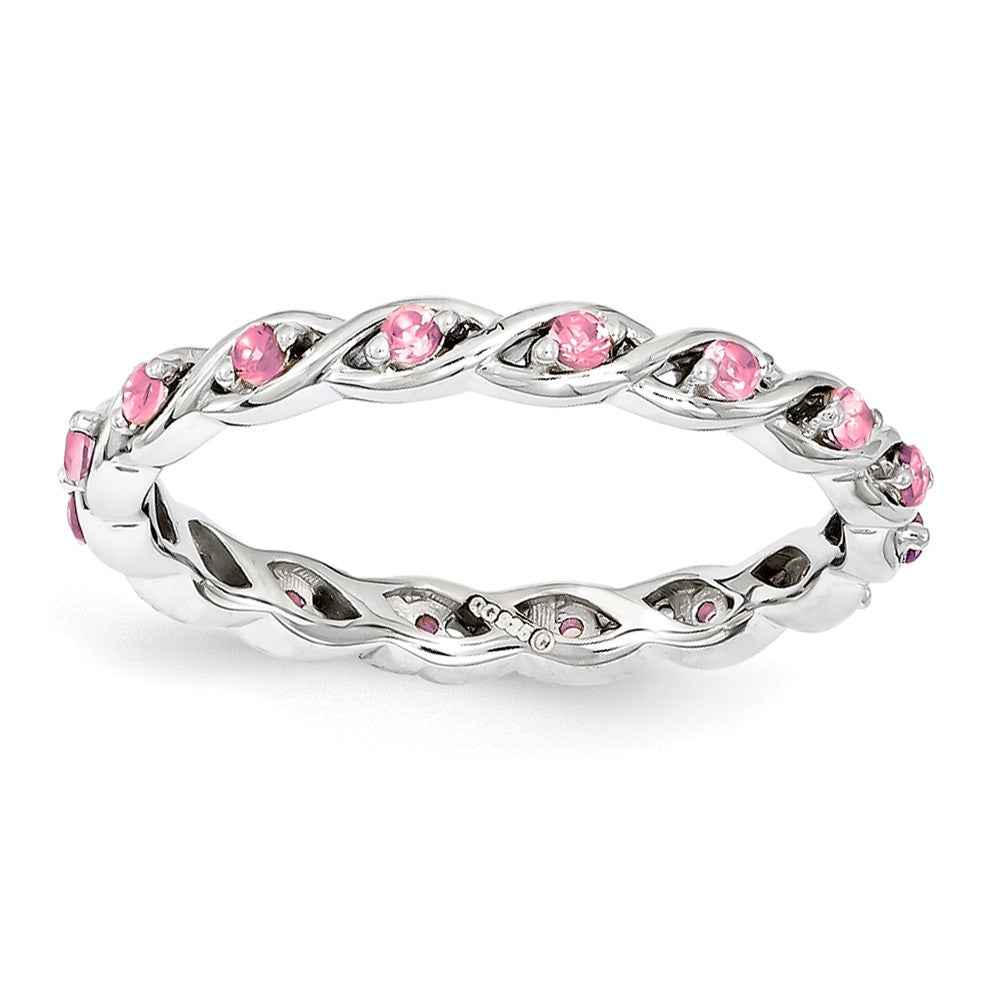 2.5mm Rhodium Sterling Silver Stackable Cr. Pink Sapphire Twist Band, Item R11122 by The Black Bow Jewelry Co.