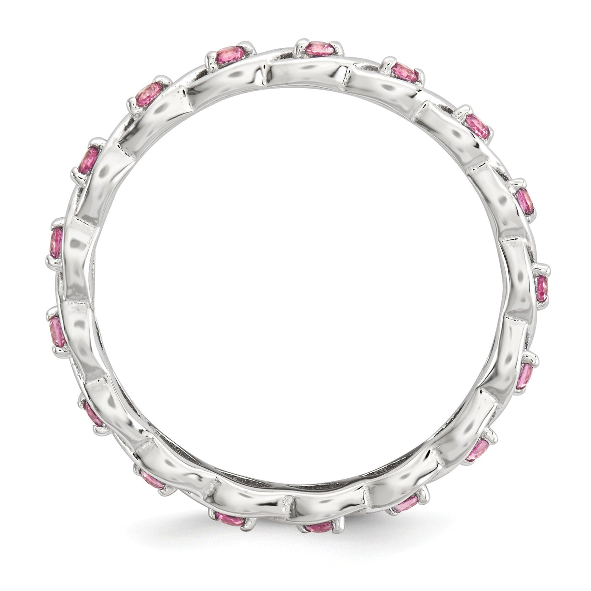 Alternate view of the 2.5mm Rhodium Sterling Silver Stackable Cr. Pink Sapphire Twist Band by The Black Bow Jewelry Co.