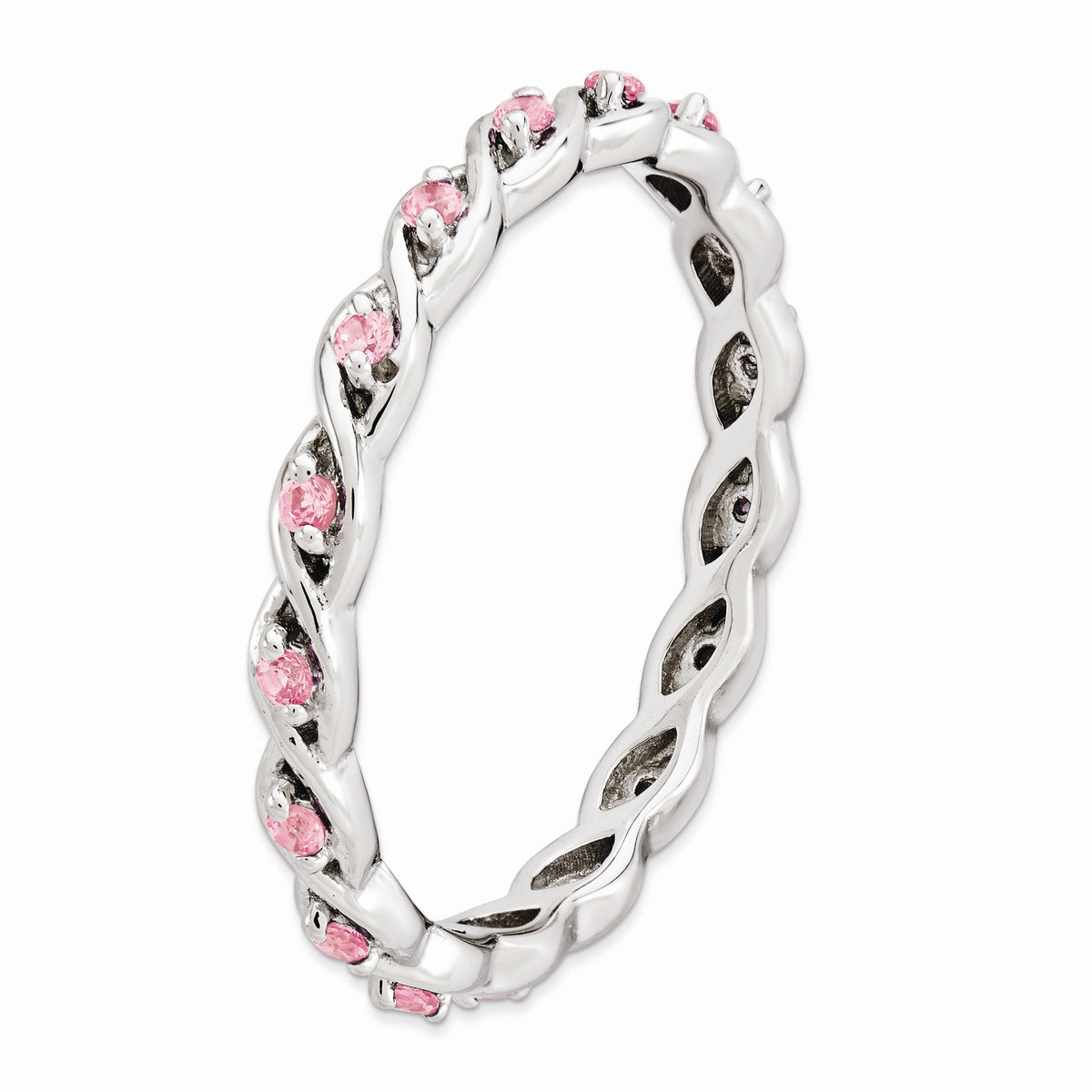 Alternate view of the 2.5mm Rhodium Sterling Silver Stackable Cr. Pink Sapphire Twist Band by The Black Bow Jewelry Co.