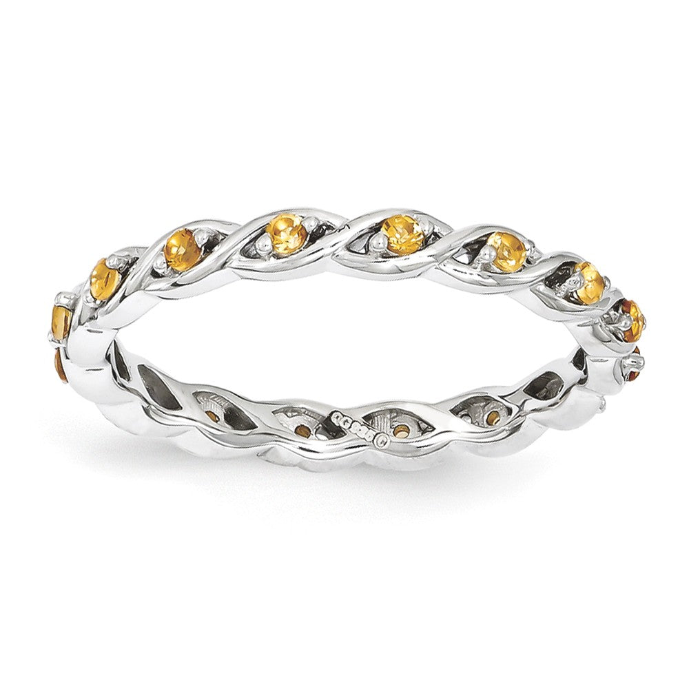 2.5mm Rhodium Plated Sterling Silver Stackable Citrine Twist Band, Item R11123 by The Black Bow Jewelry Co.