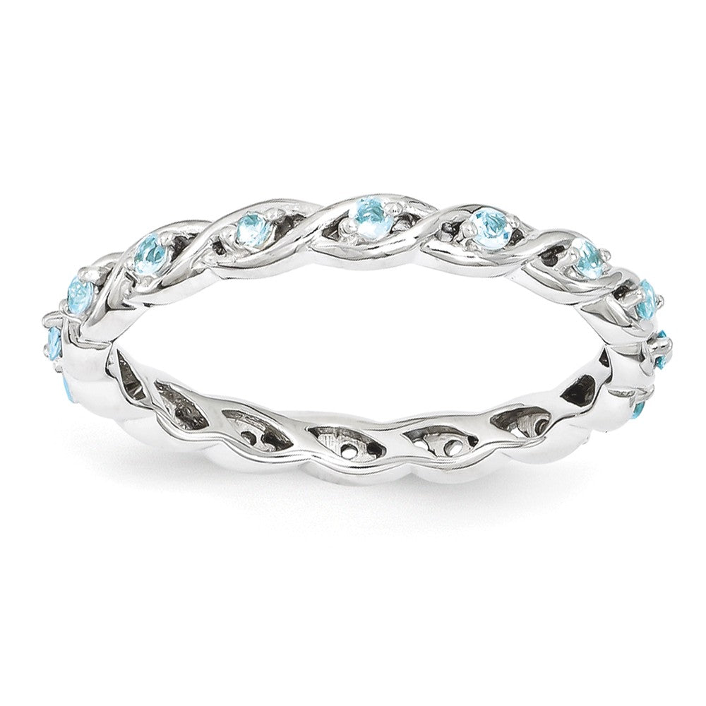 2.5mm Rhodium Plated Sterling Silver Stackable Blue Topaz Twist Band