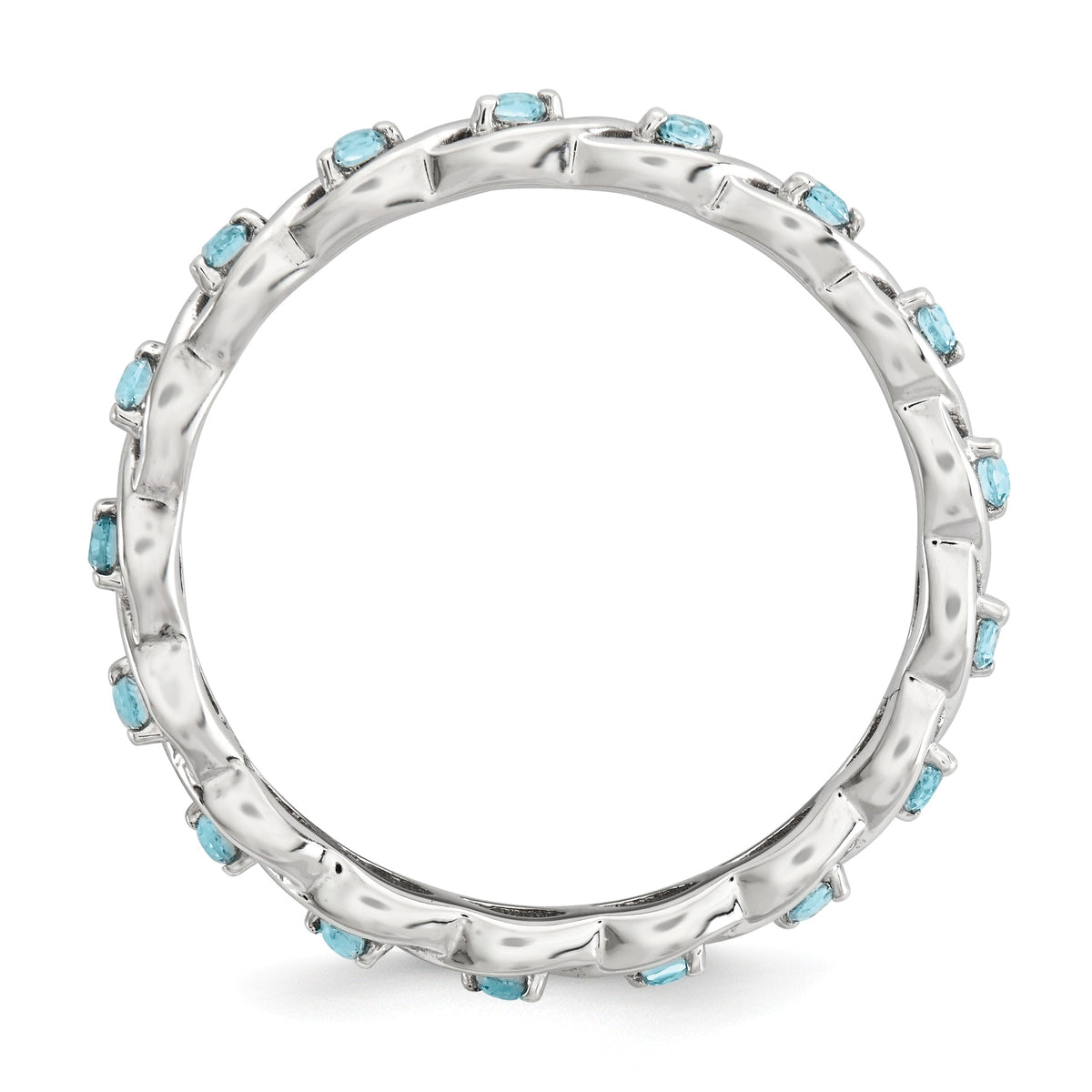Alternate view of the 2.5mm Rhodium Plated Sterling Silver Stackable Blue Topaz Twist Band by The Black Bow Jewelry Co.